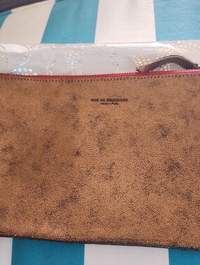Rue De Bretagne,  Clutch Bag with Red Zip, Metalic Leather. New Never Used